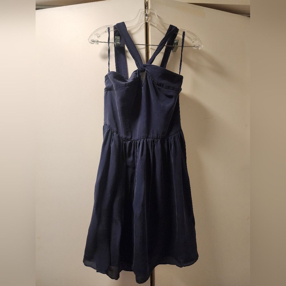 L'Agence Elegant Navy Blue Silk Halter Dress 2 XS Wedding Cocktail